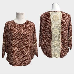 BLACK BEAD Boho Style Crochet Inset Top